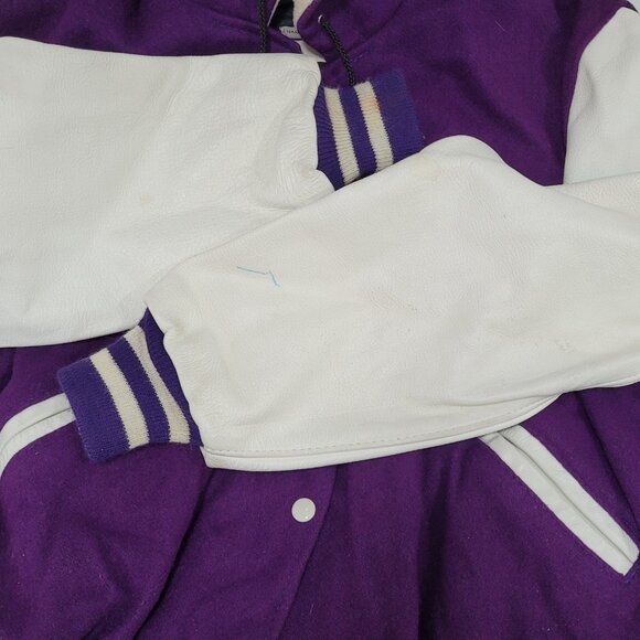 VTG DeLong Retro Purple Wool Hooded Varsity Letterman Jacket USA Made Size 40 - Picture 5 of 15